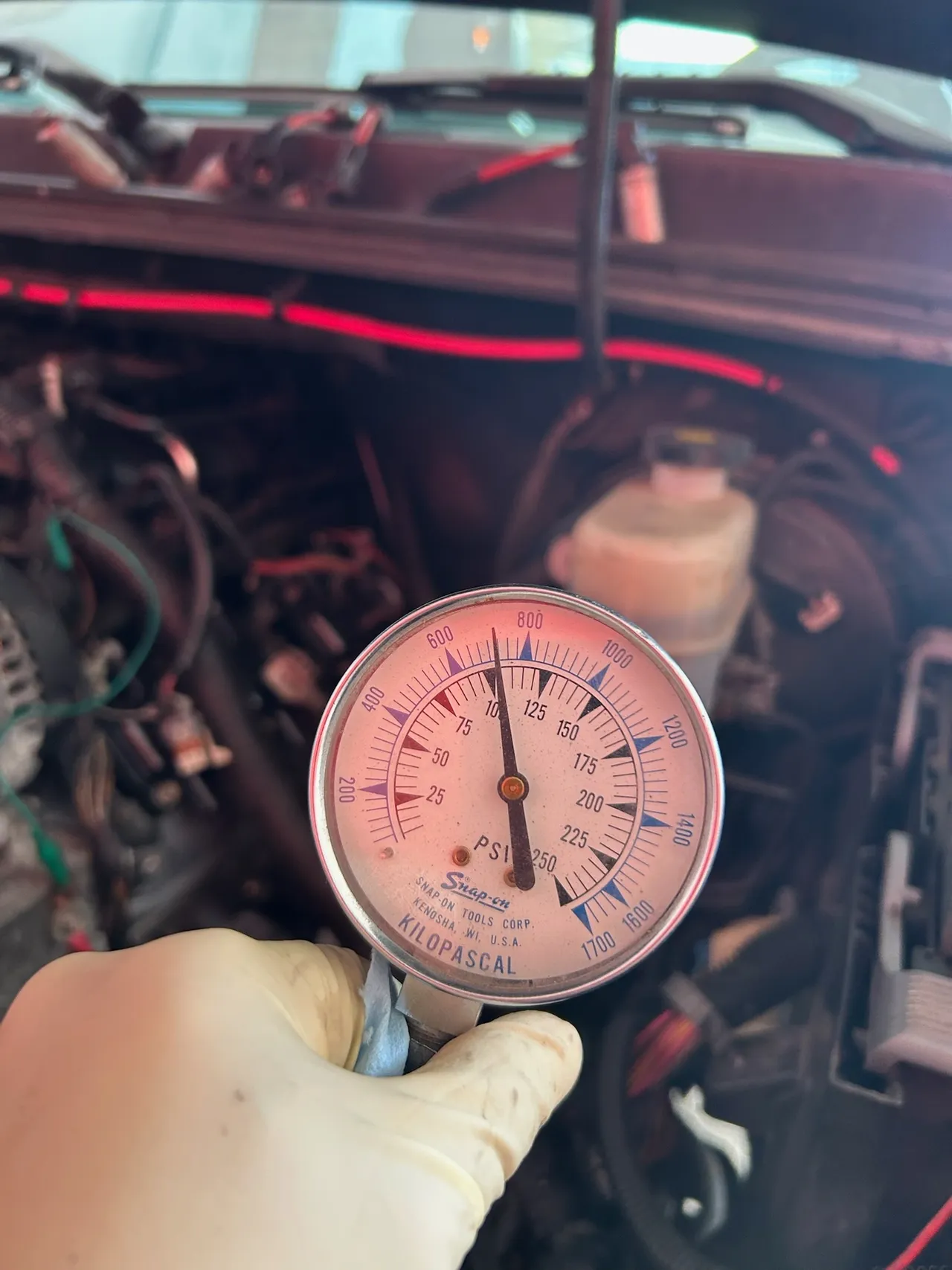 Pressure gauge used during diagnosis